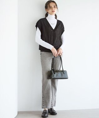 23区 【SLOW/一部店舗限定】フリンジニット ジレ ブラック系