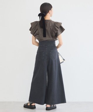 earth music&ecology フリルチェックブラウス Dark Brown