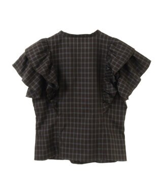 earth music&ecology フリルチェックブラウス Dark Brown