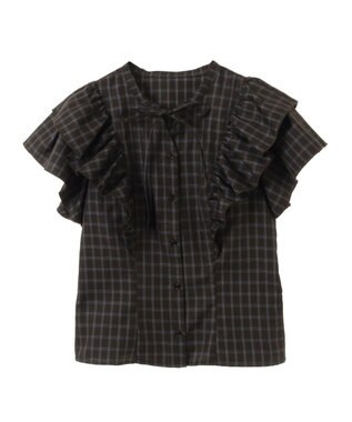 earth music&ecology フリルチェックブラウス Dark Brown