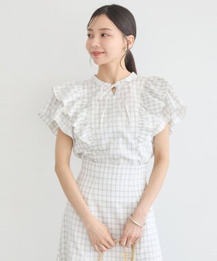 earth music&ecology フリルチェックブラウス