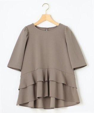 組曲 【接触冷感・吸湿・UVカット】ジョーゼットジャージーフリルブラウス モカブラウン系