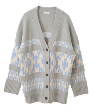 CRAFT STANDARD BOUTIQUE オルテガ柄ニットカーディガン Sax