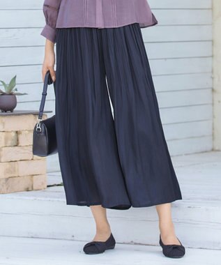 Tiaclasse 【洗える】ヴィンテージサテン消しプリーツパンツ ネイビー