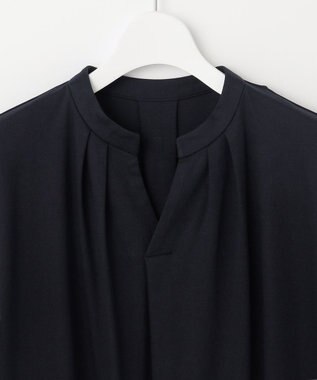 J.PRESS LADIES 【接触冷感・UVケア】コンパクトコットンスムース バンドカラー ワンピース ネイビー系