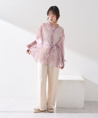 earth music&ecology ラメテレコショルダーレースタンクトップ Ivory