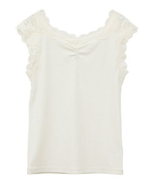 earth music&ecology ラメテレコショルダーレースタンクトップ Ivory