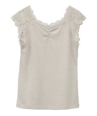 earth music&ecology ラメテレコショルダーレースタンクトップ Beige