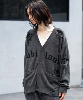 WEGO 【ユニセックス着用ITEM】ダメージジャガードカーディガン スミクロ