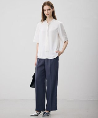 ICB ストレッチシルキーツイル タイブラウス オフホワイト