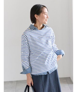 Te chichi ショルダー釦ボーダーカットソー ブルー