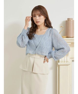 earth music&ecology ＳＥＴ２点カットジャカードカーディガン＋ビスチェ Sax