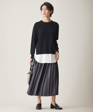 ICB L 【洗える】クロスコンビ シャツドッキングプルオーバー ブラック系