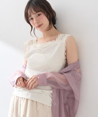 earth music&ecology ラメテレコショルダーレースタンクトップ Ivory