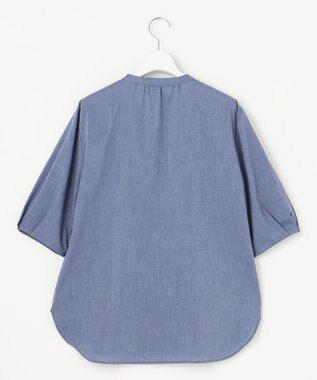 J.PRESS LADIES 【洗える】ラミーポプリン 前開き ブラウス ブルーシャンブレー系