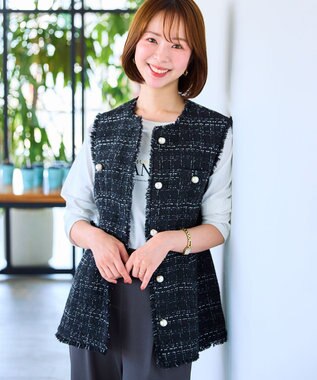 Feroux 【洗える】ラメツイード ジレ ブラック系1