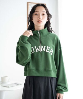 WEGO ハーフジップショートスウェット ダークグリーン