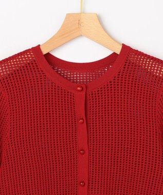 組曲 L 【先行予約・前後着用可】メッシュニット 七分袖カーディガン チェリー系