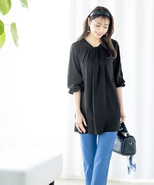 Tiaclasse L 【洗える】ボウタイ風チュニック ブラック