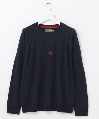 PW CIRCULUS 【MEN】【洗える】ロゴ ラグランスリーブ クルーネック ニット ネイビー系