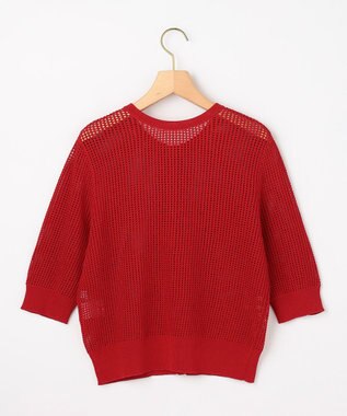 組曲 L 【先行予約・前後着用可】メッシュニット 七分袖カーディガン チェリー系