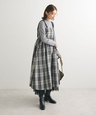 Green Parks ・ＳＵＧＡＲ　ＳＰＯＯＮ　チェックギャザーワンピース Black