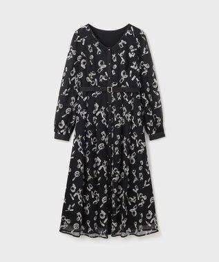 GRACE CONTINENTAL コスメフロッキープリントワンピース ブラック