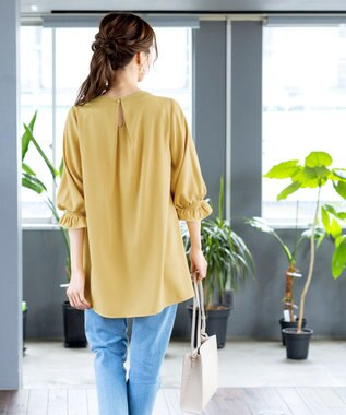 Tiaclasse L 【洗える】ボウタイ風チュニック イエロー