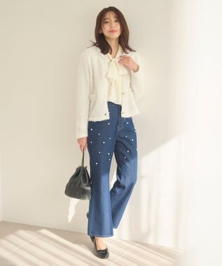 Feroux 【洗える】ミックスヤーンニット ジャケット アイボリー系