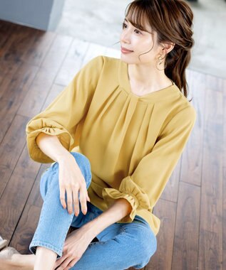 Tiaclasse L 【洗える】ボウタイ風チュニック イエロー