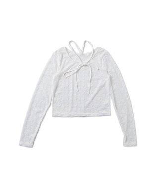 WEGO チョーカーリボン付きレースロンT ホワイト