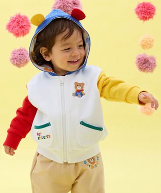 MIKI HOUSE HOT BISCUITS 【80-120cm】マルチカラー 裏毛パイル くまみみパーカー