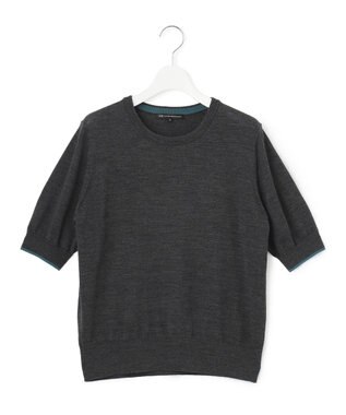 23区 【先行予約】サステナブルウール 五分袖 ニット チャコール×フォレスト