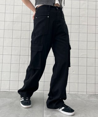 WEGO マルチポケットワイドカーゴパンツ ブラック