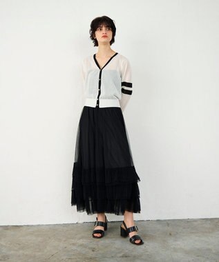 GRACE CONTINENTAL ラインVネックニットカーディガン バイカラー