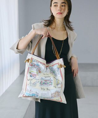 TOPKAPI 【TREASURE TOPKAPI】マイルドサテン スカーフ柄 トートバッグ スーベニアプリント ライトベージュ