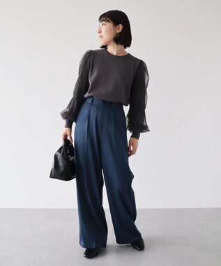 Green Parks 袖チュールマジョリカドッキングニットプルオーバー Gray