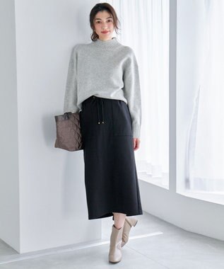 ANY L 【WEB限定/洗濯機可能/ウエストゴム/ストレッチ/吸湿発熱】エニィーヒートスカート ブラック