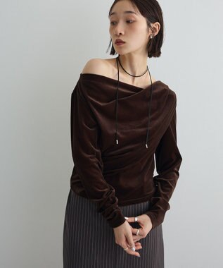 Green Parks シアーベロアオフショル長袖プルオーバー Brown