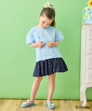 ANY KIDS 【ディズニー/FROZEN】【綿100%】袖チュール Tシャツ サックスブルー（「エルサ」）