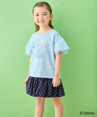 ANY KIDS 【ディズニー/FROZEN】【綿100%】袖チュール Tシャツ サックスブルー（「エルサ」）