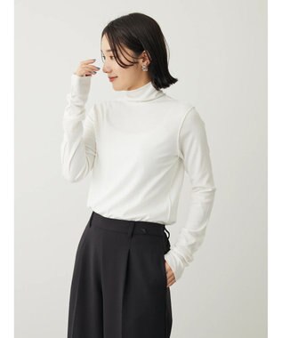 Green Parks カットリブタートルネックプルオーバー Ecru