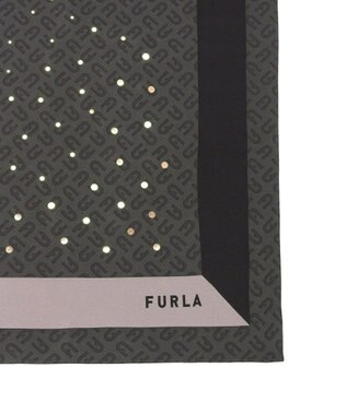 MOONBAT FURLA(フルラ)シルクツイル アーチロゴ スカーフ 65cm×65cm ブラック