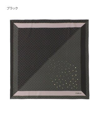 MOONBAT FURLA(フルラ)シルクツイル アーチロゴ スカーフ 65cm×65cm ブラック