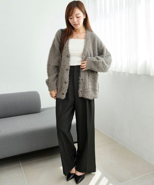 WEGO 【2025秋冬新作/ユニセックス着用ITEM/SMLサイズ展開】フェザーニットカーディガン グレー