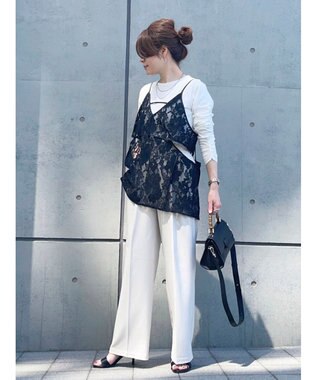 Green Parks AnriettMusee シャーリングスリーブＴシャツ＋レースキャミソールＳＥＴ Black