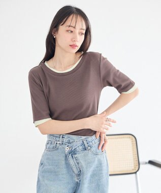 earth music&ecology レイヤードライクバイカラープルオーバー Brown