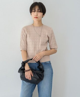 AMERICAN HOLIC ケーブル５分袖ニットプルオーバー Beige