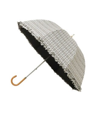 MOONBAT 【晴雨兼用日傘】LANVIN en Bleu (ランバン オン ブルー) 長傘 ドビーフリル 遮光 遮熱 UV ダークグレー（ツイードプリント）