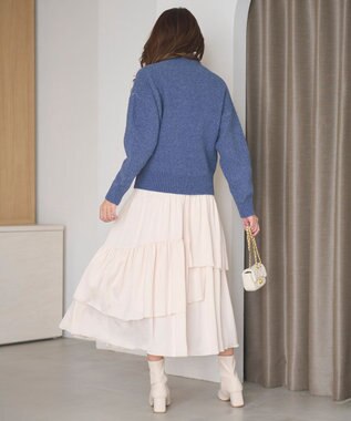 Feroux 【洗える】リボン柄ハイネック プルオーバーニット ラベンダーブルー